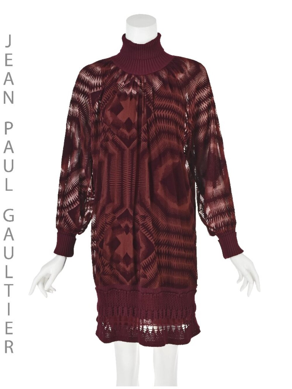 JEAN PAUL GAULTIER Burgundy Devoré Silk Velvet Oversized Mini Dress, SZ M NWOT